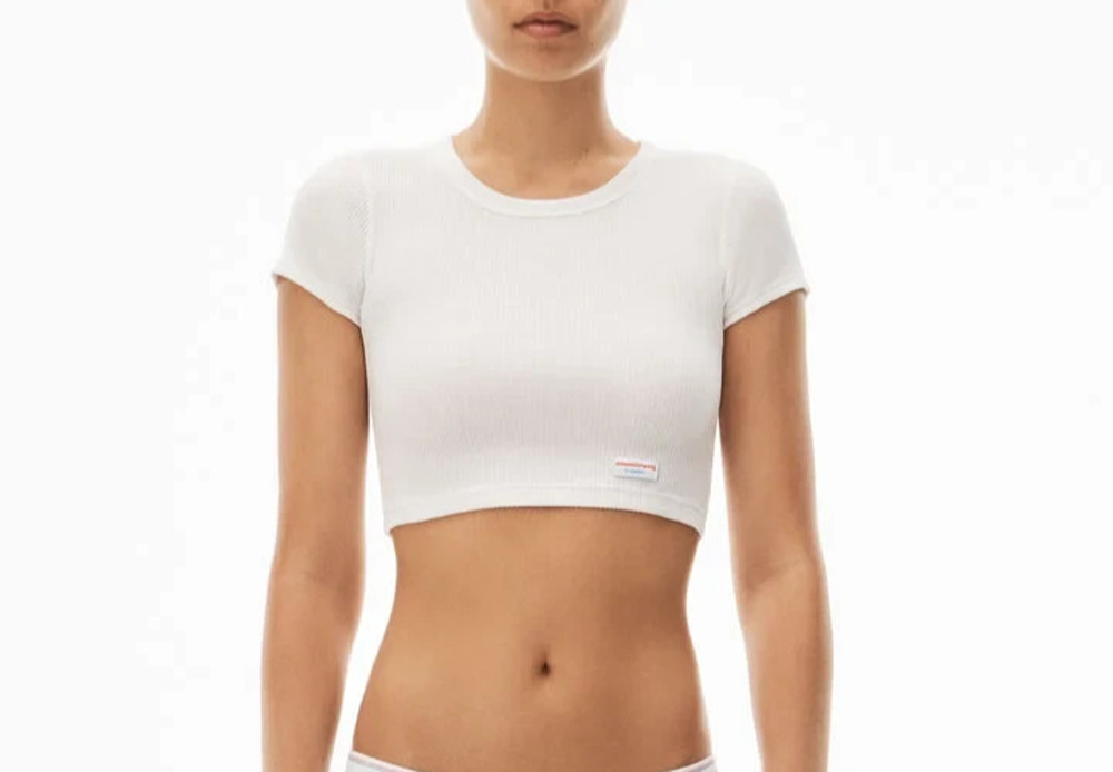 Alexander Wang Shirt Cropped Short Sleeve Top Rib Bodywear Minimalist S A010515